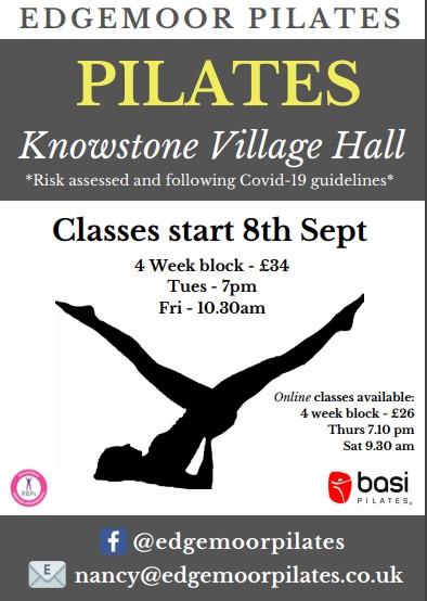 Poster advertising Pilates classes starting in hall in September